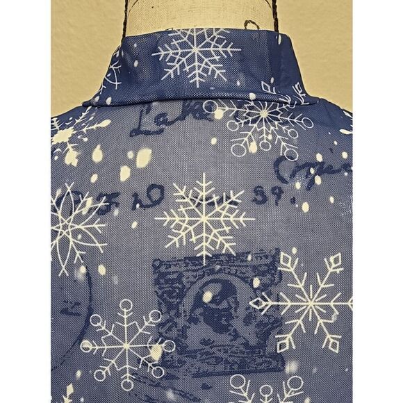 ❄️ Snowflake Print ️Long Sleeve Mock Neck Navy Blue Sheer Mesh Top SIZE L NEW - Picture 10 of 11